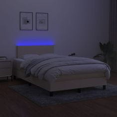 Vidaxl Box spring postelja z vzmetnico LED krem 120x200 cm blago