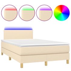 Vidaxl Box spring postelja z vzmetnico LED krem 120x200 cm blago