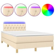 Vidaxl Box spring postelja z vzmetnico LED krem 120x190 cm blago