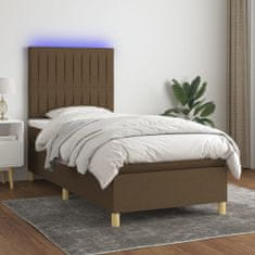 Vidaxl Box spring postelja z vzmetnico LED temno rjava 90x200 cm blago
