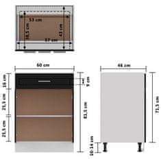 Vidaxl Spodnja omarica s predalom črna 60x46x81,5 cm iverna plošča