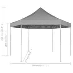 Vidaxl Zložljiv šotor šestkoten siv 3,6x3,1 m