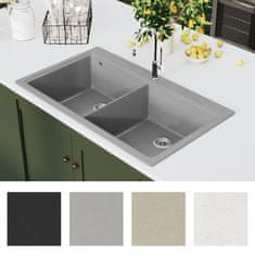 Vidaxl Granitno dvojno kuhinjsko korito sive barve