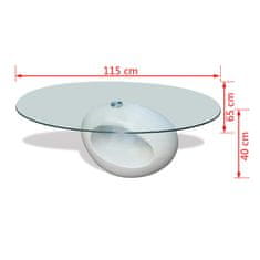 Vidaxl Klubska mizica z ovalnim steklenim namizjem visok sijaj bela