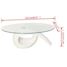 Vidaxl Klubska mizica z ovalnim steklom visok sijaj bela