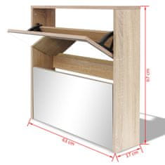 Vidaxl Omarica za čevlje 2 nadstropna z ogledalom hrast 63x17x67 cm