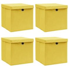 Vidaxl Škatle za shranjevanje s pokrovi 4 kosi rumene 32x32x32 cm