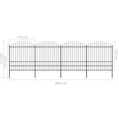 Vidaxl Vrtna ograja s koničastimi vrhovi jeklo (1,75-2)x6,8 m črna