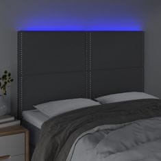 Vidaxl LED posteljno vzglavje temno sivo 144x5x118/128 cm blago