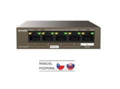 Tenda TEG1105PD PoE PD Gigabitno stikalo, 1x PoE IN, 4x PoE OUT 802.3af, 5x 1 Gbps, max. 30W, brez ventilatorja