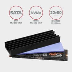 AXAGON CLR-M2L10, aluminijasto pasivno hladilno ohišje za SSD M.2 2280, višina 10 mm