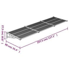 Vidaxl Nadstrešek za vrata siv in prozoren 297,5x90 cm polikarbonat