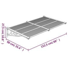 Vidaxl Nadstrešek za vrata siv in prozoren 152,5x90 cm polikarbonat