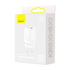 BASEUS CCSUPP-E02 Hitri polnilec Super Si USB + USB-C 30W, bela