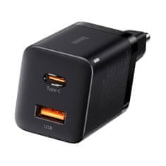 BASEUS CCSUPP-E01 Super Si hitri polnilec USB + USB-C 30W črn