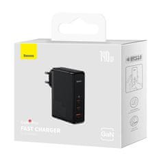 BASEUS CCGP100201 GaN5 Pro hitri polnilec USB + 2xUSB-C 140W črn