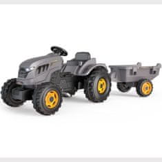 Smoby Traktor XXL siv traktor s pedali in prikolico