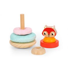 Tooky Toy Montessori lesena sestavljanka Piramidni stolp Lisica 6 el. FSC