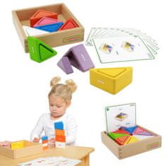 Masterkidz Lesene otroške barvne kocke in skodelice Trikotniki Montessori igra