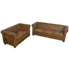 Vidaxl Chesterfield Kavč Dvosed in Trosed Komplet Rjave Barve