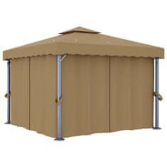 shumee vidaXL Paviljon z zaveso 3x3 m taupe aluminij