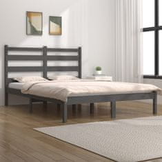Vidaxl Okvir za posteljo, siv, masivni borov les, 120x190 cm, dvojni