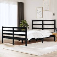 Greatstore Okvir za posteljo, črn, masivni borov les, 135x190 cm, dvojni
