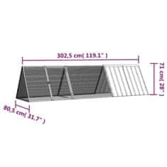 Vidaxl Kletka za zajce siva 302,5x80,5x71 cm pocinkano jeklo