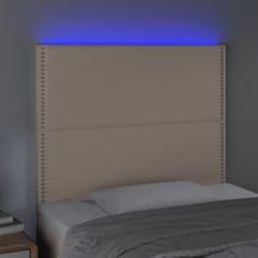 Vidaxl LED posteljno vzglavje kapučino 80x5x118/128 cm umetno usnje