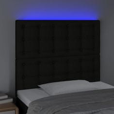 Vidaxl LED posteljno vzglavje črno 80x5x118/128 cm blago