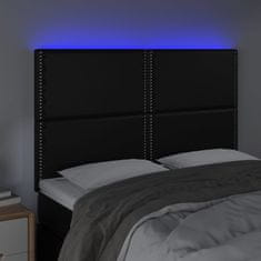 Vidaxl LED posteljno vzglavje črno 144x5x118/128 cm umetno usnje