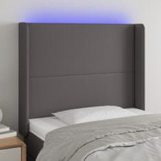 shumee vidaXL LED posteljno vzglavje sivo 83x16x118/128 cm umetno usnje