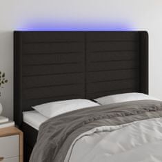 shumee vidaXL LED posteljno vzglavje črno 147x16x118/128 cm blago