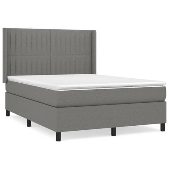 Vidaxl Box spring postelja z vzmetnico temno siva 140x200 cm blago
