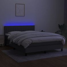 Vidaxl Box spring postelja z vzmetnico LED temno siva 140x190 cm blago