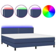 Vidaxl Box spring postelja z vzmetnico LED modra 160x200 cm blago