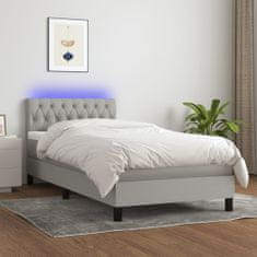 Vidaxl Box spring postelja z vzmetnico LED svetlo siva 90x200 cm blago