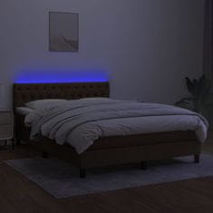 Vidaxl Box spring postelja z vzmetnico LED temno rjava 140x200cm blago