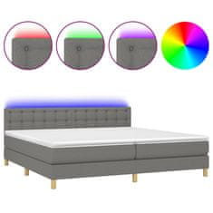 Vidaxl Box spring postelja z vzmetnico LED temno siva 200x200 cm blago