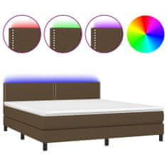 Vidaxl Box spring postelja z vzmetnico LED temno rjava 160x200cm blago