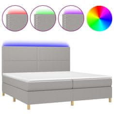 Vidaxl Box spring postelja z vzmetnico LED sv. siva 200x200 cm blago