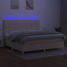 Vidaxl Box spring postelja z vzmetnico LED krem 200x200 cm blago