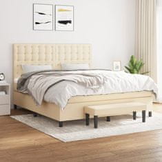 Vidaxl Box spring postelja z vzmetnico krem 180x200 cm blago