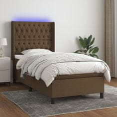 Vidaxl Box spring postelja z vzmetnico LED temno rjava 80x200 cm blago