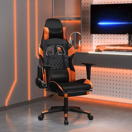 Vidaxl Gaming stol z oporo za noge črno in oranžno umetno usnje