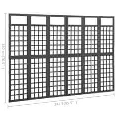 Greatstore 6-delni paravan/mreža iz lesa jelke črne barve 242,5x180 cm