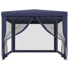 Vidaxl Vrtni šotor s 4 mrežastimi stranicami moder 3x4 m HDPE