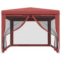 Vidaxl Vrtni šotor s 4 mrežastimi stranicami rdeč 3x4 m HDPE