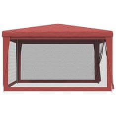 Vidaxl Vrtni šotor s 4 mrežastimi stranicami rdeč 4x4 m HDPE