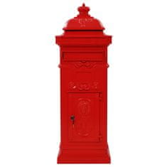 Vidaxl Stoječi poštni nabiralnik aluminij starinski stil rdeče barve